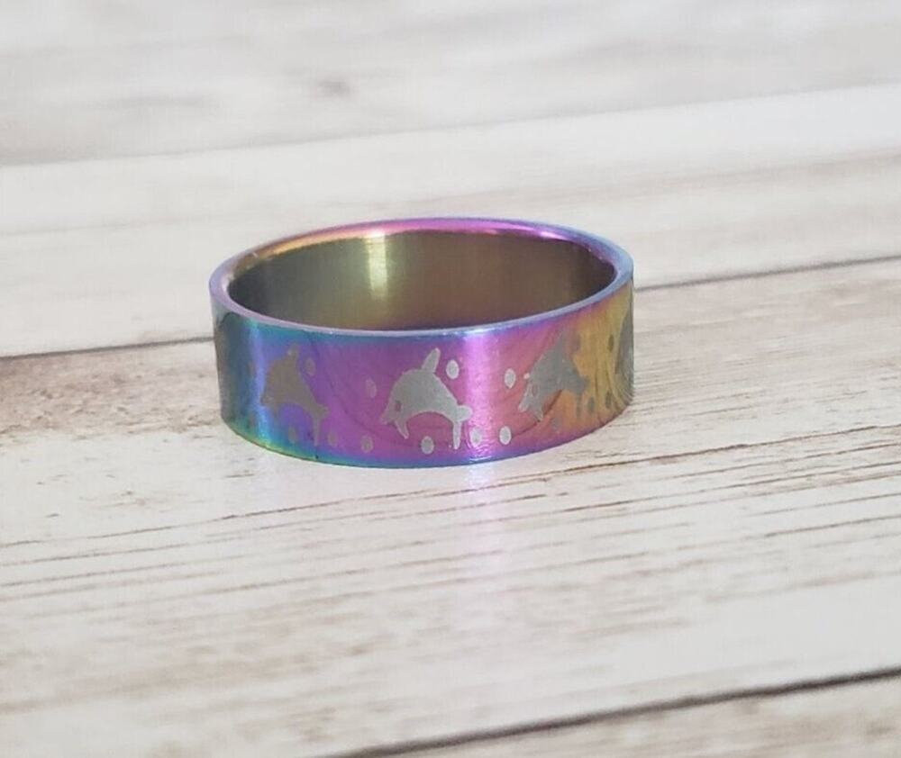 Multicolored Ring with Dolphin Design - Size 13